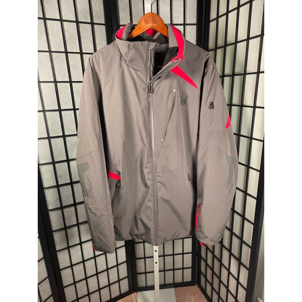 Spyder Mens XL Gray Red Thinsulate Insulated Full Zip Ski Jacket Outerwear